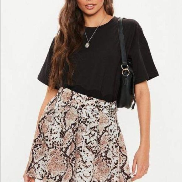 Missguided NWT Brown Tan Snake Print Pleated Mini Skirt size 2 - Picture 3 of 16
